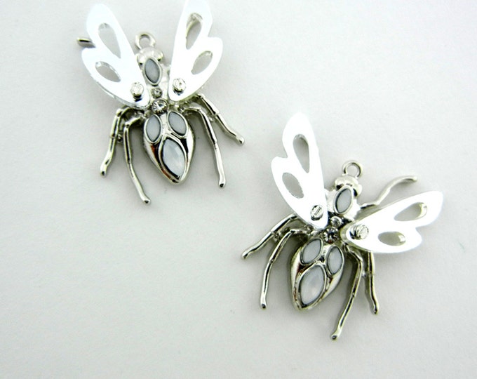 Pair of Bee Charms Silver-tone with Mirrored Lucite Wings