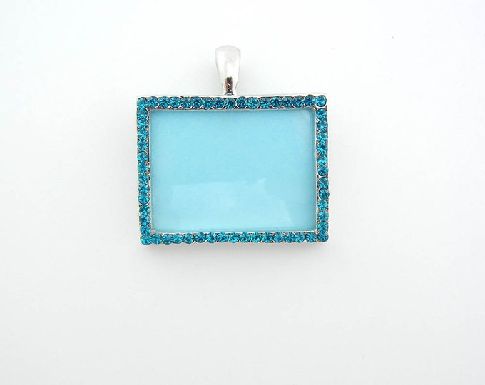 Turquoise Blue Rhinestone Frame Pendant Magnetic Clasp