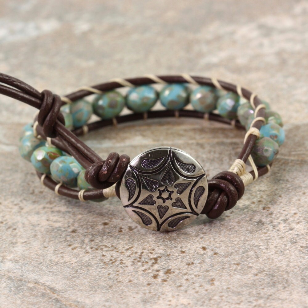 Brown Wrap Bracelet Western Bracelet Bohemian Jewelry Blue