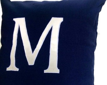 20% OFF Monogrammed Pillows 16 inches Navy Alphabet- big letter cushions- Letter Pillow Cover, Navy Blue Custom made Decorative Throw Pillow