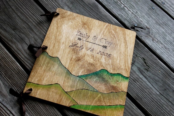 Custom Wedding Guest Book - Mountains by LazyLightningArt
