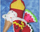 Christmas in July Sale Eco friendly felt and chenille play food set for the new cooks. Set includes Pizza, ice cream cone, watermelon, and f Il_170x135