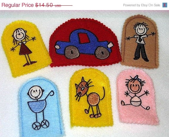 EASTER SALE Finger puppet family Set 1 includes car, mom, dad, baby brother, baby sister, and the family cat Il_570xn