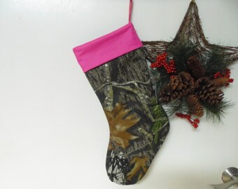 Mossy Oak camo with hot pink Christmas stocking