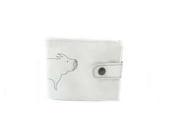 leather billfold wallet white pig folding coin wallet