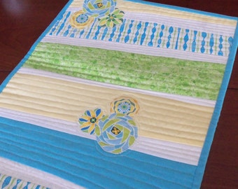 Spring Quilted Table Runner Turquoise, Lime and Yellow