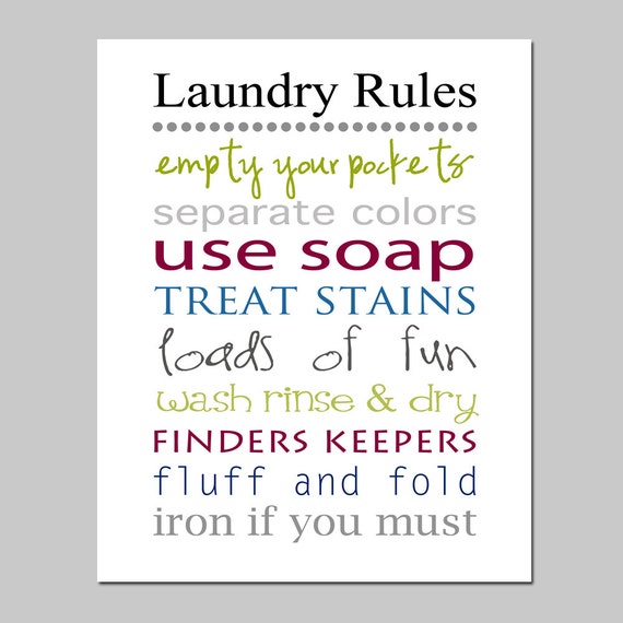 LAUNDRY RULES 11x14 Print Laundry Room Decor Wall Art