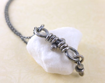 Nodo Sterling Silver Necklace. Rustic Oxidized Organic Knot Pendant. Handmade Aroluna Knots