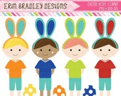 50% OFF SALE Easter Boys Clipart Digital Graphics Boys with Bunny Ears and Easter Eggs Clip Art Set INSTANT Download Il_170x135
