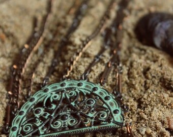 Tidefall. Verdigris Half Moon and Vintage Chain Anadem.