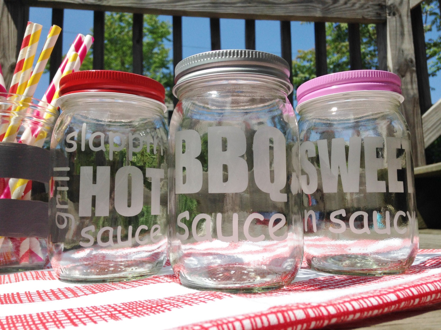 BBQ Sauce Mason Jars Set of 3 Jars with Lids