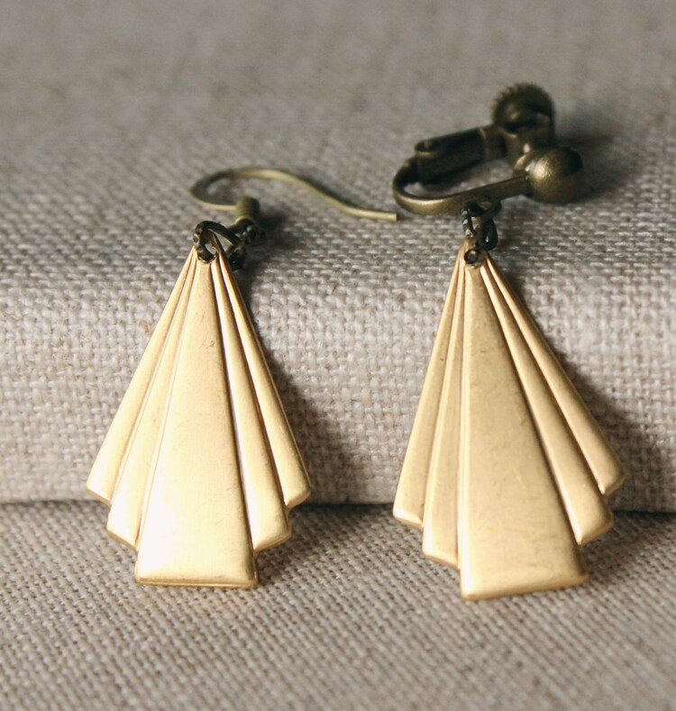 Art deco earrings Art Deco Antiqued Brass earring by acanthusjd