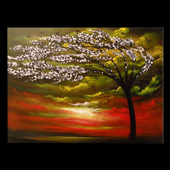 Items similar to contemporary art painting palette knife texture tree ...