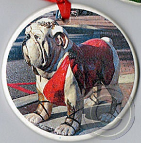 UGA Bulldog, Athens, Georgia, Atlanta Landmark, DOUBLE-SIDED Handmade Porcelain Ornament.