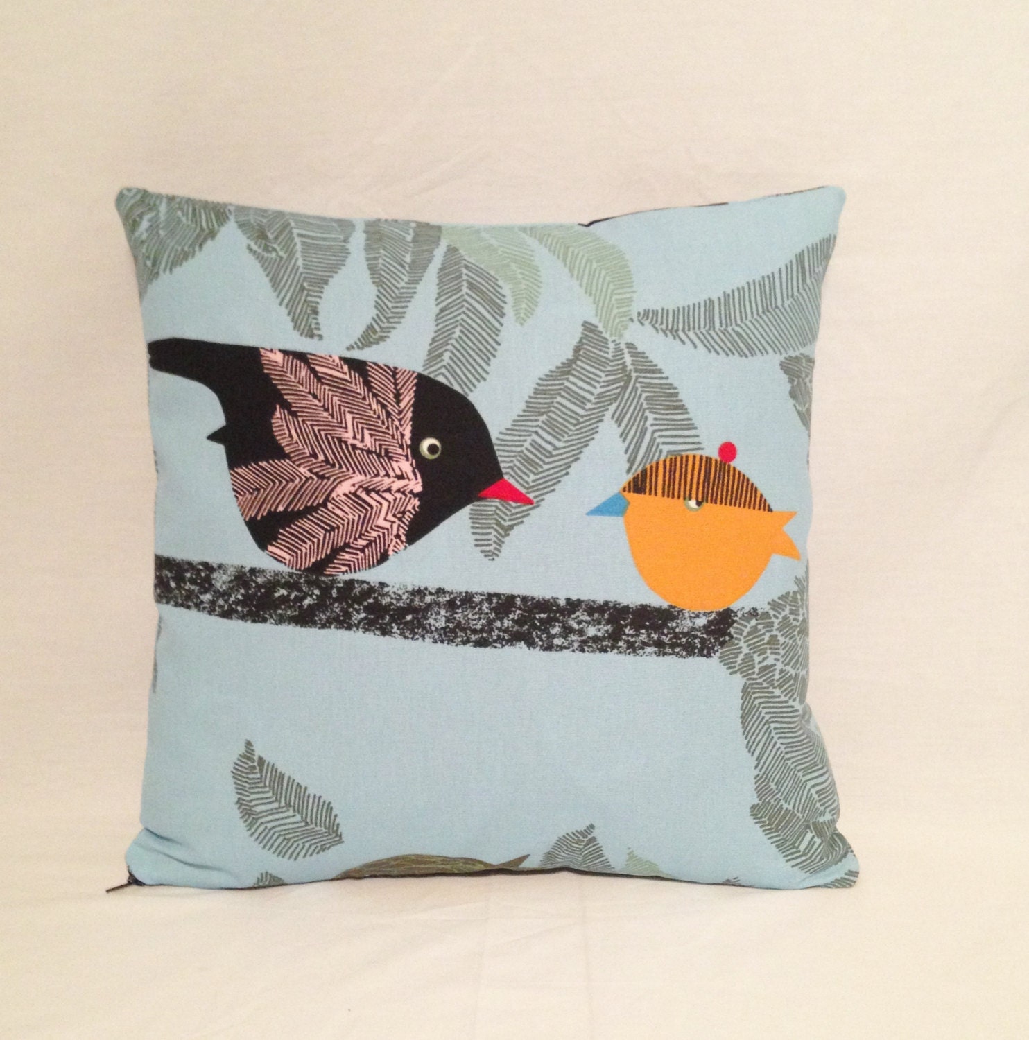 Pillow Ikea Whimsical Birds on Blue