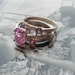 Handmade Pink Sapphire Sterling Silver Engagement Ring Set with 2 Ring Guards, Sz 7 Wedding Set Solitaire