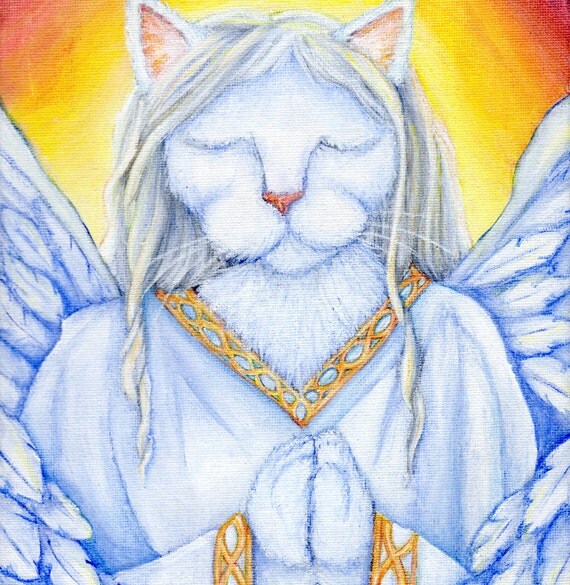 Items Similar To Angel Cat Art, Winged White Cat In Robes 8x10 Art 