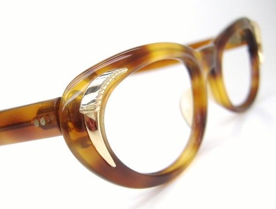 Cat eye Glasses Sunglasses Frame Vintage 50s Tortoise Brown