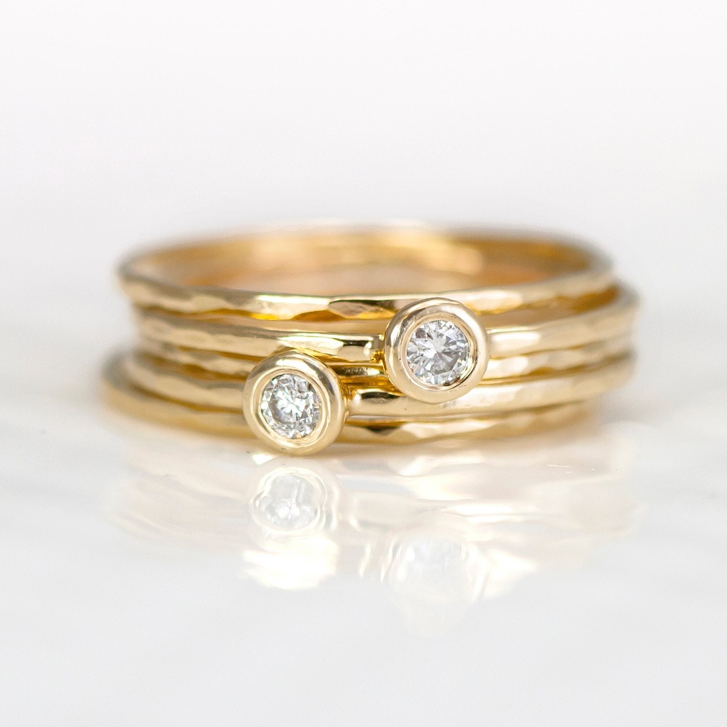 gold stackable rings with diamonds Diamond 14k gold stacking rings ...