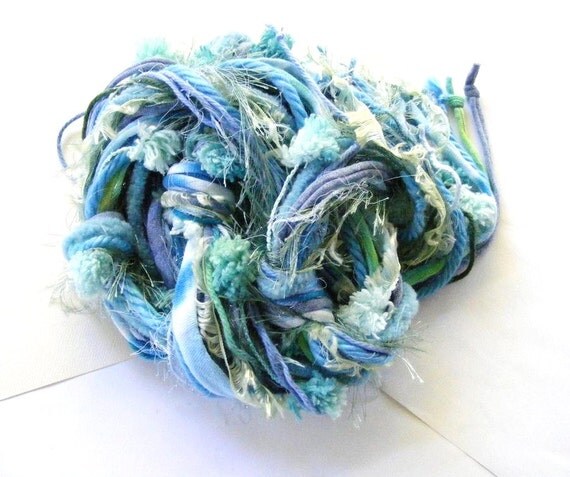 Long Skinny Fuzzy Handmade Scarf Blue and Green by meiguidesigns