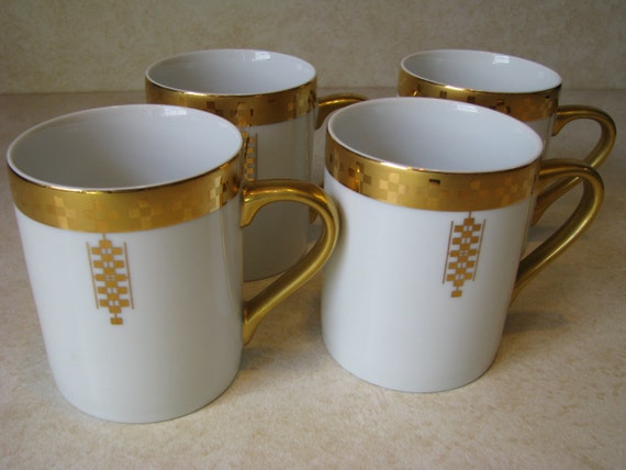 4 Tiffany and Co Imperial Frank Lloyd Wright Gold Coffee Cups