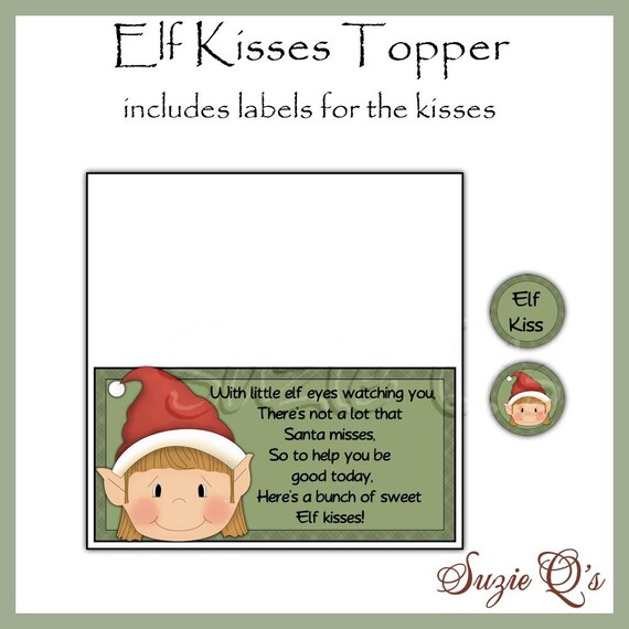 Elf Kisses Topper and kiss labels Digital Printable