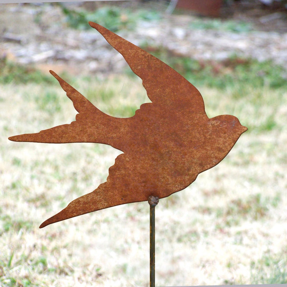 Metal swallow stake Rustic metal bird art Swallow