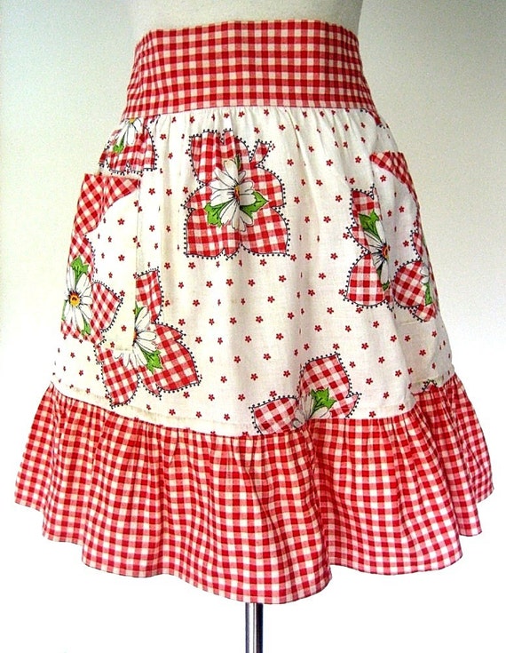 APRON Kitchen Pinafore Cook Chef Skirt Cover Vintage Checkered