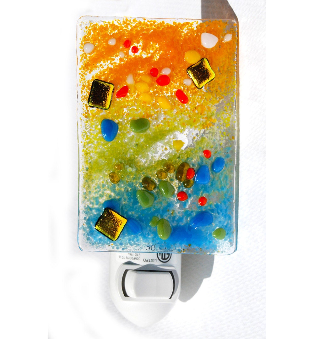 Fused Glass Night Light Wall Light Orange Yellow by CarlaLovato
