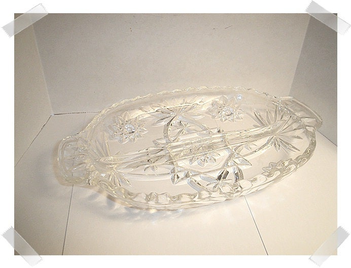 Pressed Glass Condiment Dish with handles/Vintage* Haute Juice
