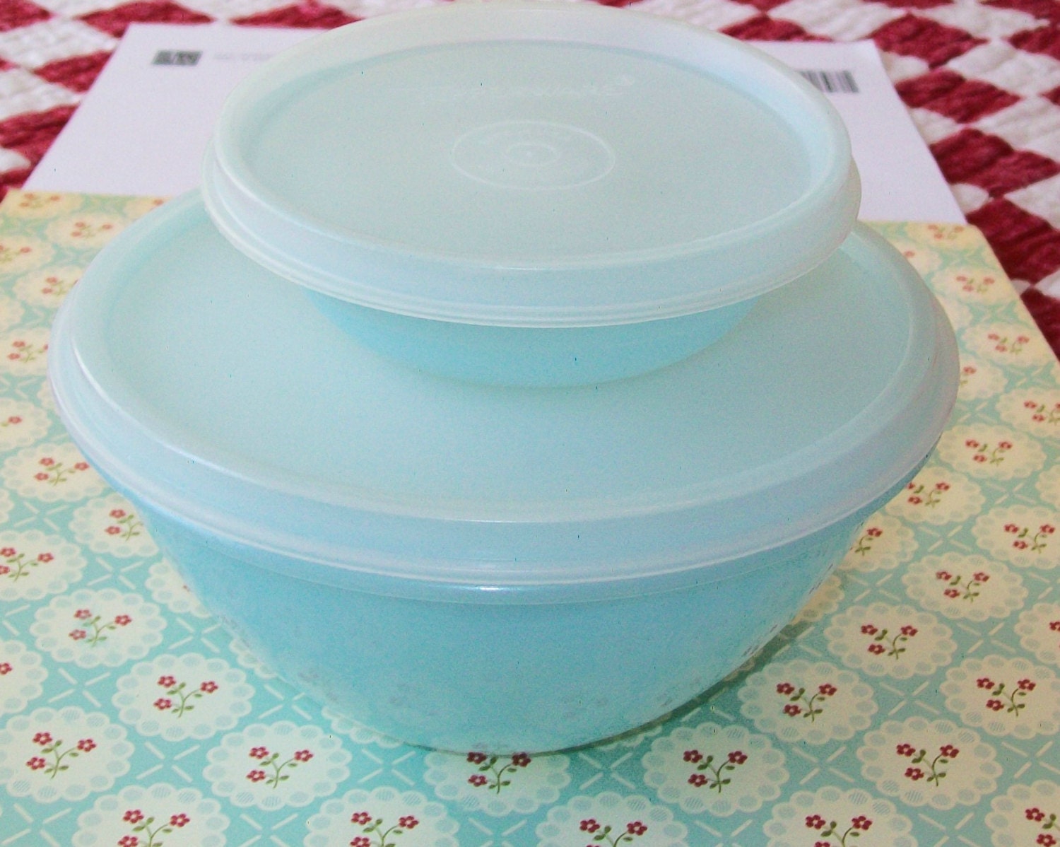 SALE 2 Vintage Tupperware bowls with lids blue light blue