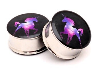 Galaxy Unicorn Picture Plugs gauges - 16g, 14g, 12g, 10g, 8g, 6g, 4g, 2g, 0g, 00g, 7/16, 1/2, 9/16, 5/8, 3/4, 7/8, 1 inch