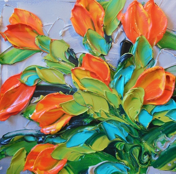 Oil Painting Orange Tulips Impasto Painting by IronsideImpastos