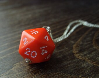 red D20 dice necklace dungeons and dragons dice pendant D20 jewelry geek polyhedral dice red die pendant geek jewelry