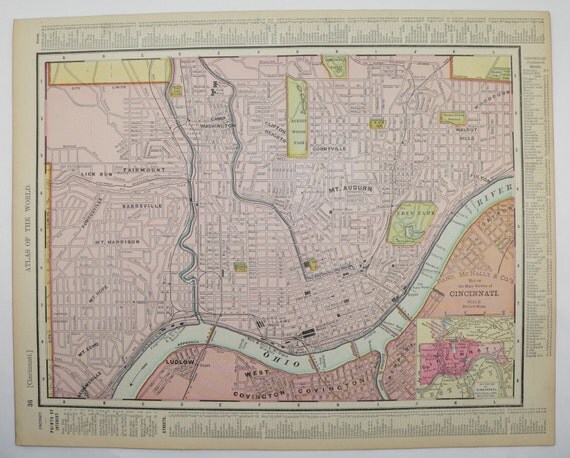 Vintage Map Cincinnati Ohio Map 1900 City Map State Map