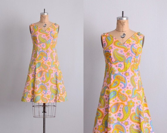 vintage 1960s dress paisley dress empire dress by PickledVintage