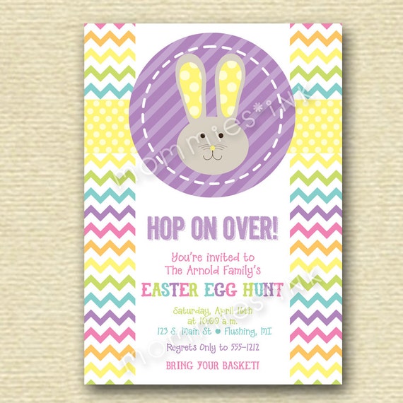 Pastel Chevron Easter Bunny - Easter Egg Hunt Invite - PRINTABLE ...