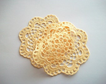 Yellow Crochet Doily Set Cotton Lace Heirloom Quality 2 Pcs
