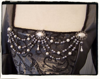 White and Pewter Pearl Bodice Jewelry Renaissance Medieval Game of Thrones Costume Pearls