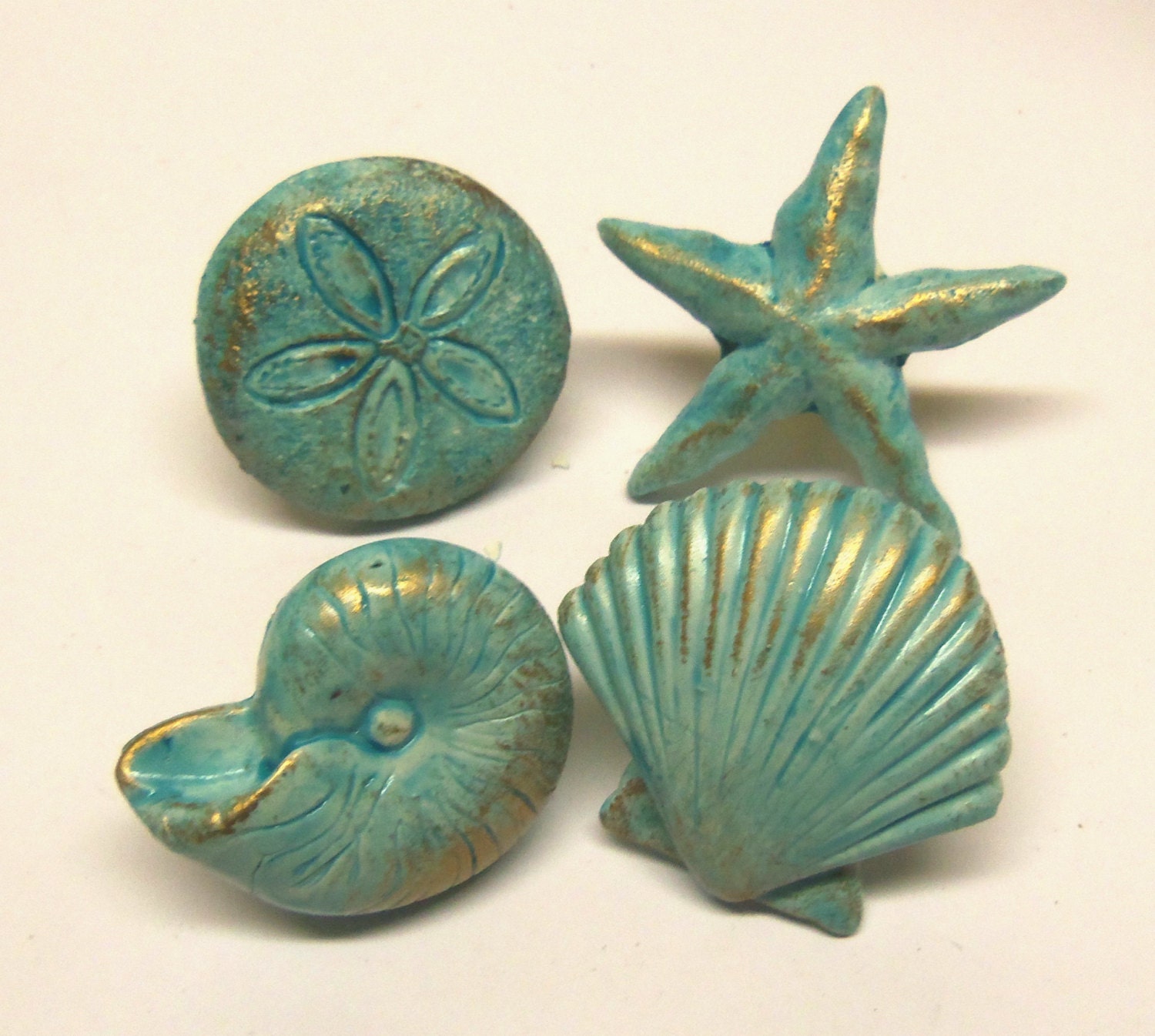 Drawer Pulls Knobs Seashells Starfish Sand Dollar Nautilus