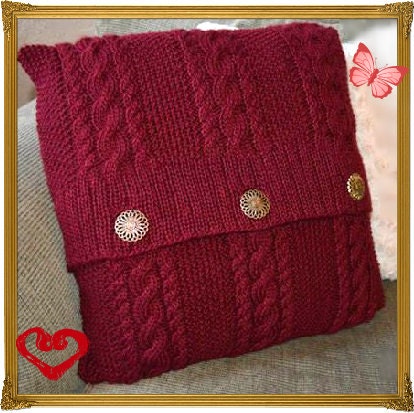 Knitting Pattern PDF Knitted Cable and Button Cushion Cover