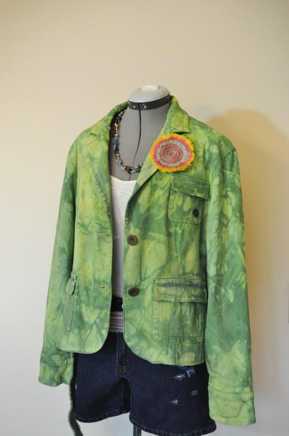 Green XL Denim JACKET Lemon Lime Hand Dyed by DavidsonStudio