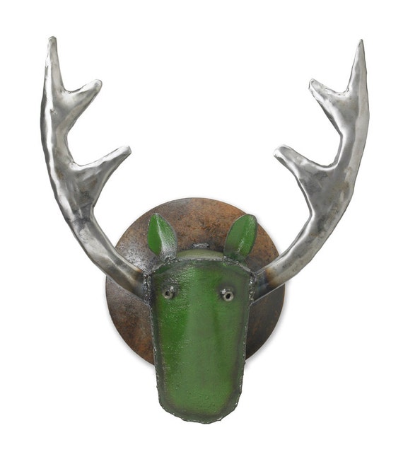Art Metal Wall Sculpture Elk Head Green Head Large by ShopGatski