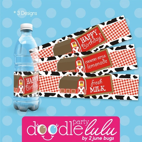 Farm Animals Birthday Party Water Bottle Labels, Barnyard Bash Water Bottle Wrappers - PRINTABLE, INSTANT DOWNLOAD Il_570xn