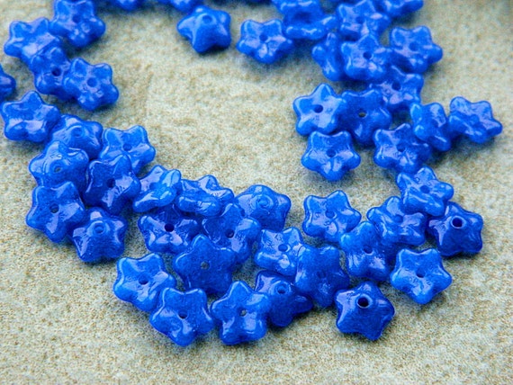 7mm Royal Blue Flower Beads Czech Glass Daisy Beads 50pcs