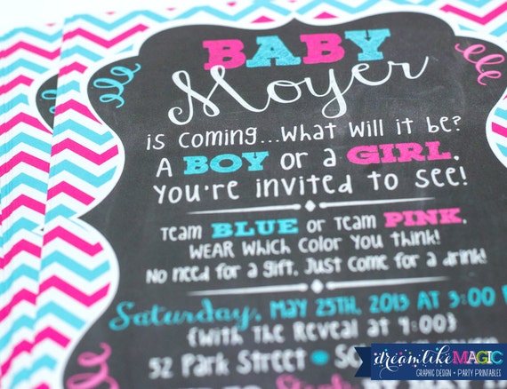 Gender Reveal Chalkboard Boy or Girl Invite with Chalkboard Pink Blue Chevron Invitation Baby Reveal Il_570xn