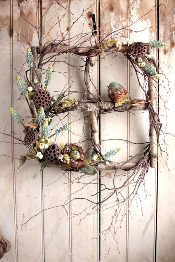 Spring Muscari Window Spring Summer Wreath Birch Window