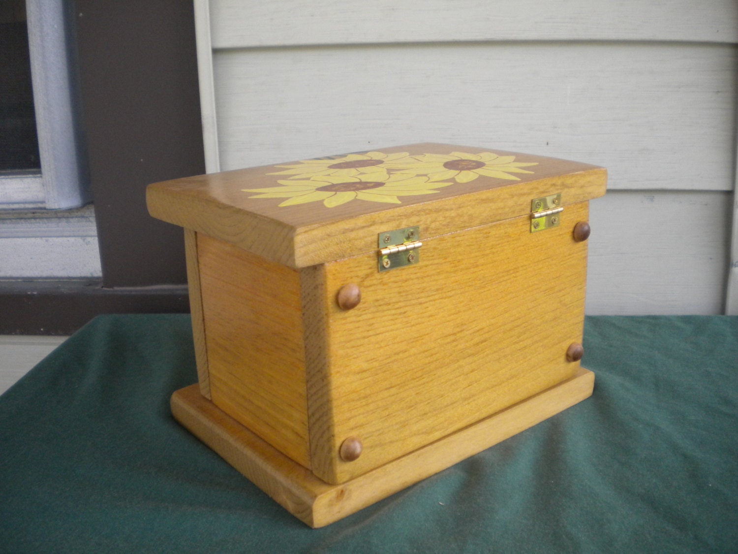 sunflower wood box small chest acrylic painting sunflower