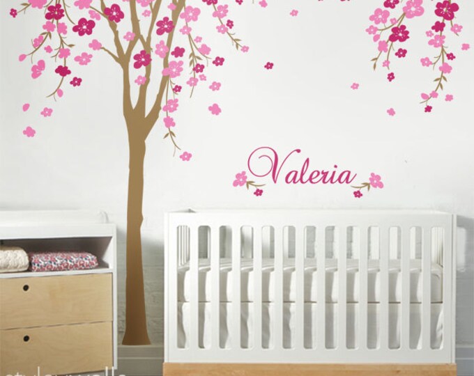 Cherry Blossom Tree Wall Decal, Cherry Tree Nursery Wall Decal, Cherry Blossom Tree for Baby Room Decor, Flower Tree Personalized Name Decal