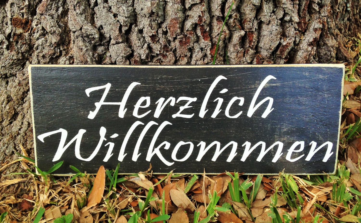 14x6 Herzlich Willkommen Heartly Welcome in German Choose